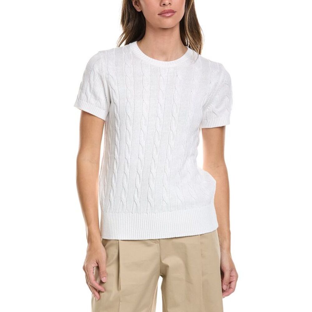 Brooks Brothers Womens Cable Linen-Blend Sweater, White